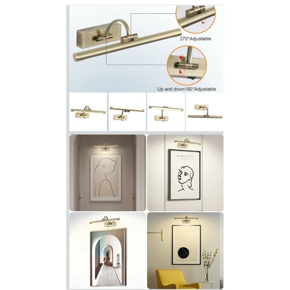 Antique Brass Picture Light with Wireless Remote Control 16 Inches
